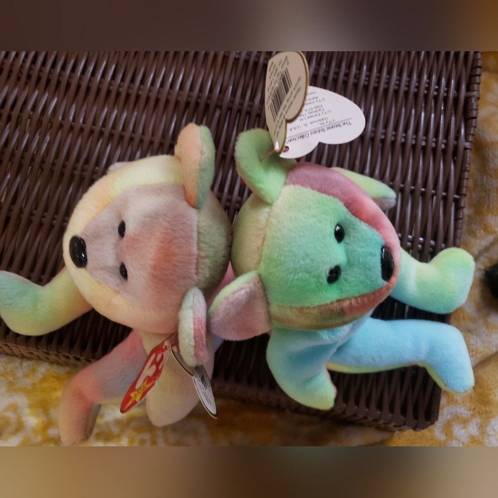 🧸 RARE Ty Beanie Baby PEACE Bears SET (2) - Tie Dye VINTAGE 1996 w/Tags! PEACE! - Picture 4 of 11